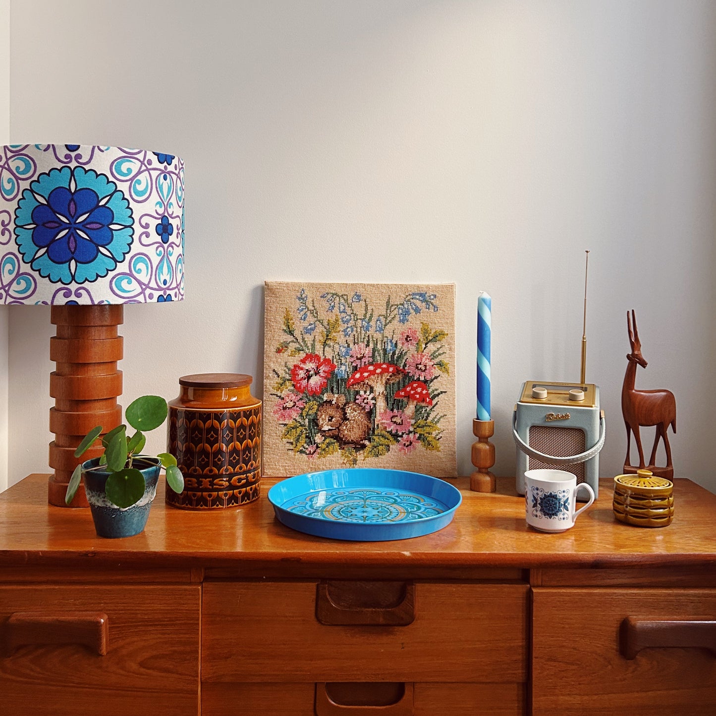 Blue and purple retro fabric lampshade