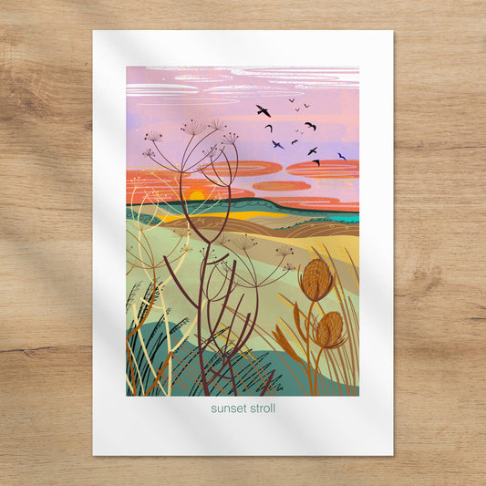 Sunset stroll A4 art print
