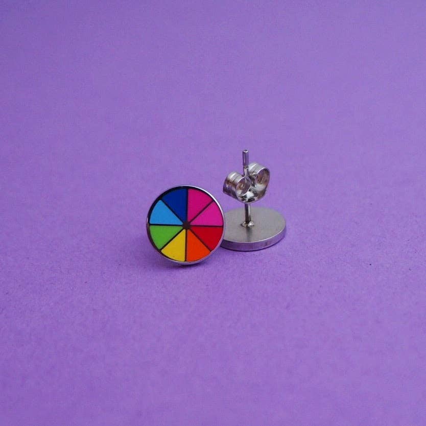Bright colour wheel stud earrings