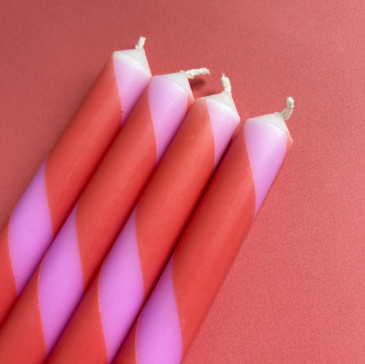 Twisted stripe candles | Pink and orange