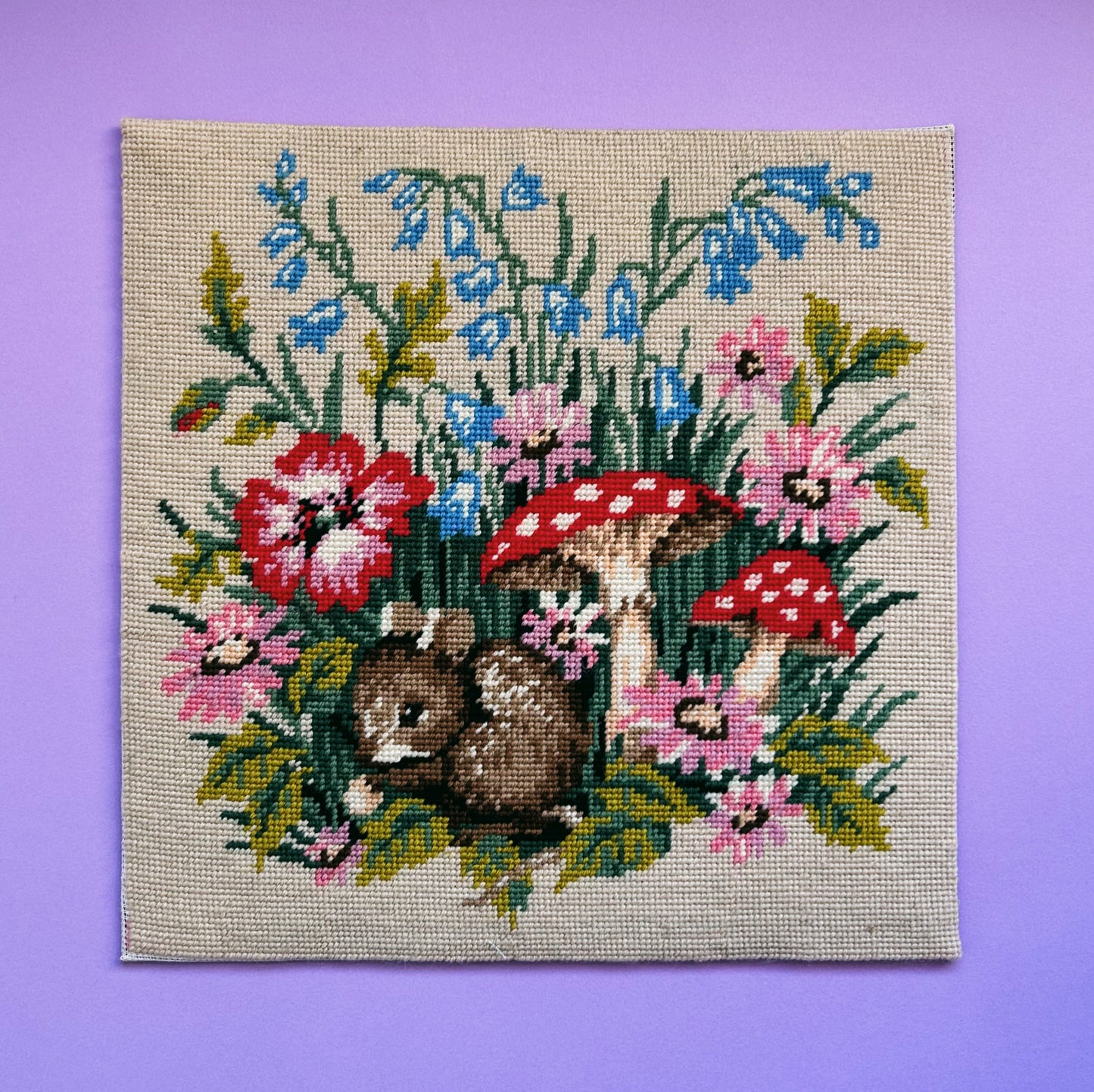 Vintage mouse tapestry with flowers and mushrooms
